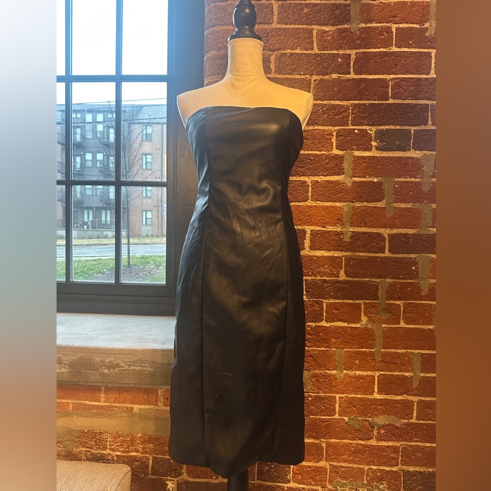 NWT 7 For All Mankind Black Strapless Faux Leather Dress Small